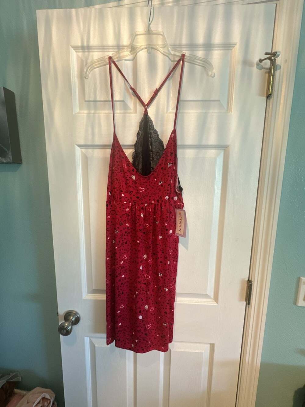 Joyspun Lace Back Knit Chemise Size 2X Red Hearts